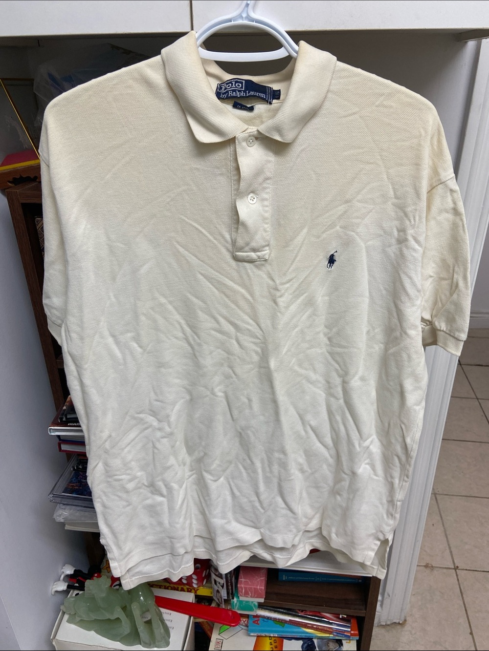 Vintage Polo by Ralph Lauren Men's Polo Shirt - Cream/ Light Yellow w/ Navy Pony
